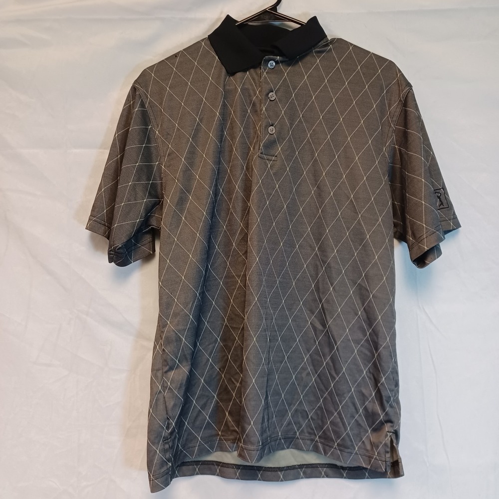 Men's PGA Tour Polo Shirt Size Medium Short Sleeve Check Pictures Has Pull Spots